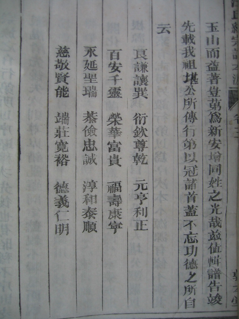 我族堪公后之行第，本人为敬字辈。