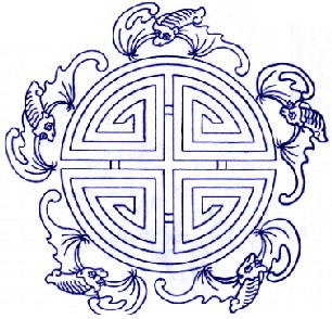 五只蝙蝠围绕篆书寿字或桃