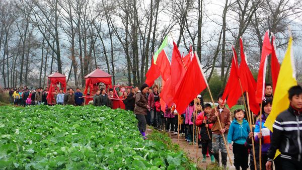 彩旗飘扬，浩浩荡荡进村