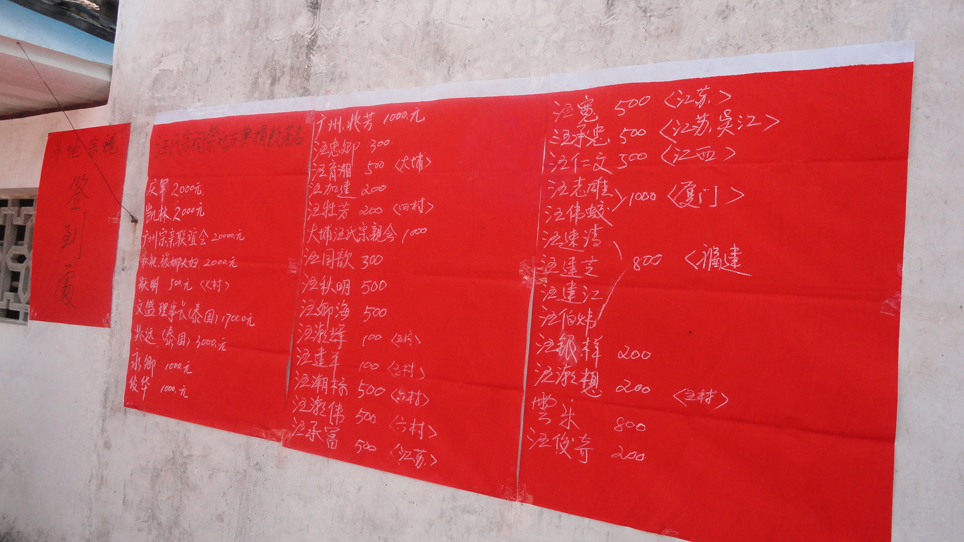 江浙沪会长汪承忠、副会长汪承富、汪宽各捐伍佰元【部分本家捐资表】