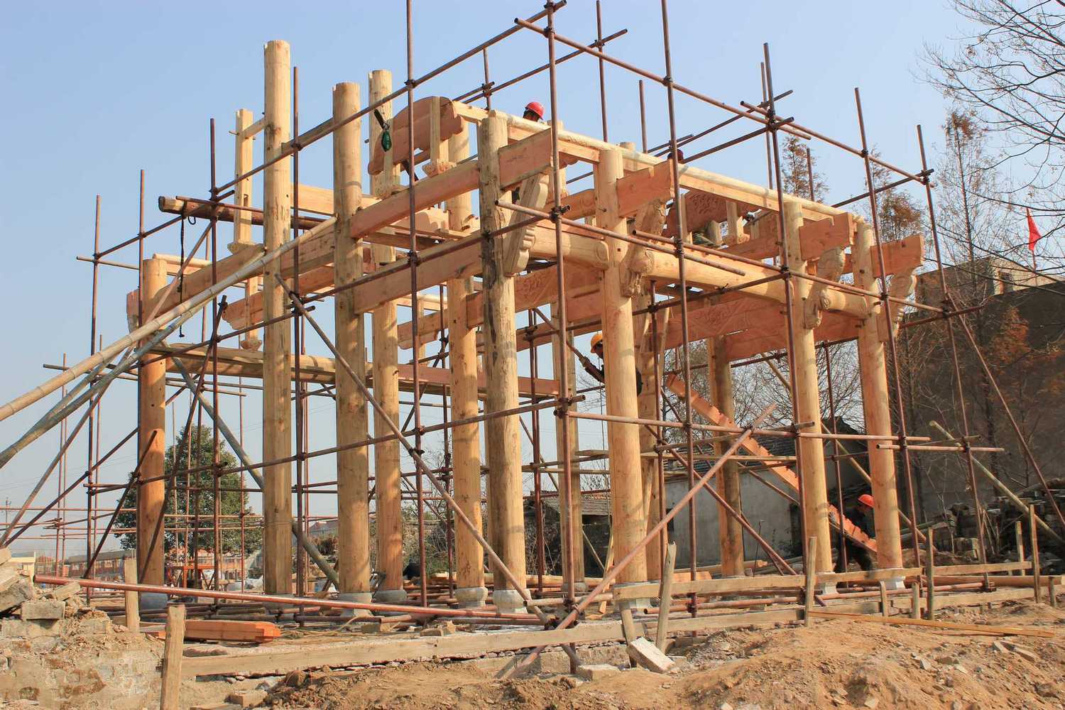 正在建设中的双港白陂塘汪氏宗祠