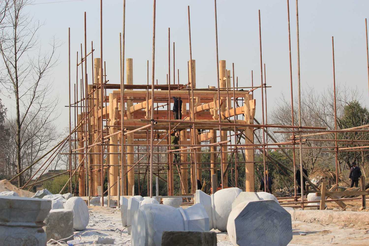 正在建设中的双港白陂塘汪氏宗祠